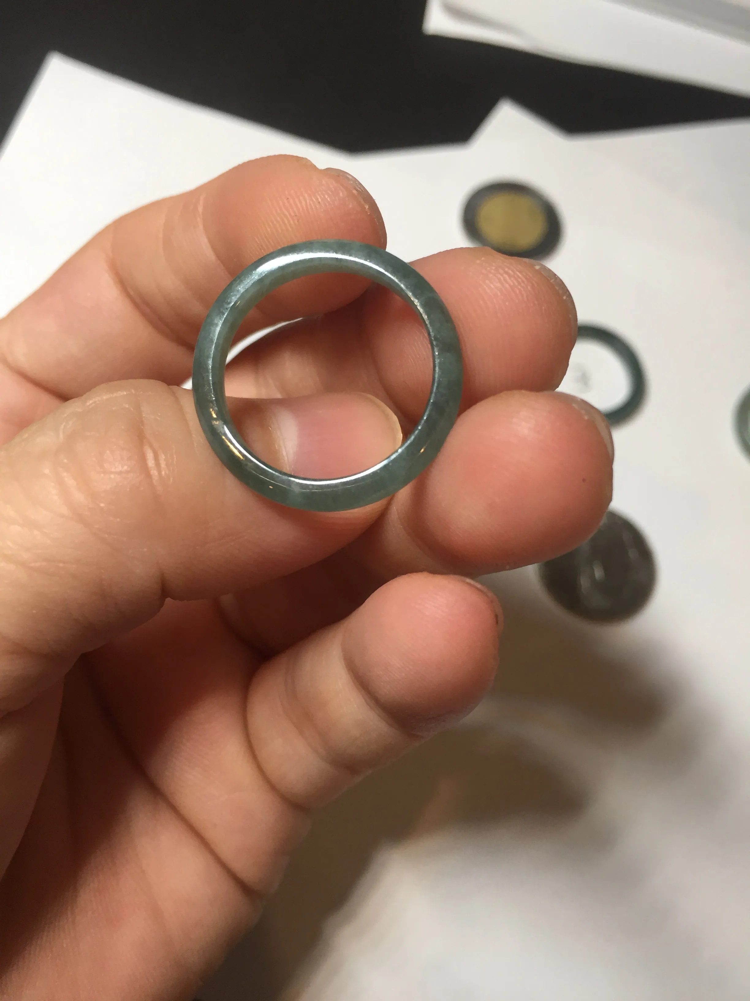 17.1mm 6 3/4 100% natural type A icy watery green/blue icy watery Guatemala jadeite jade band ring group BP80