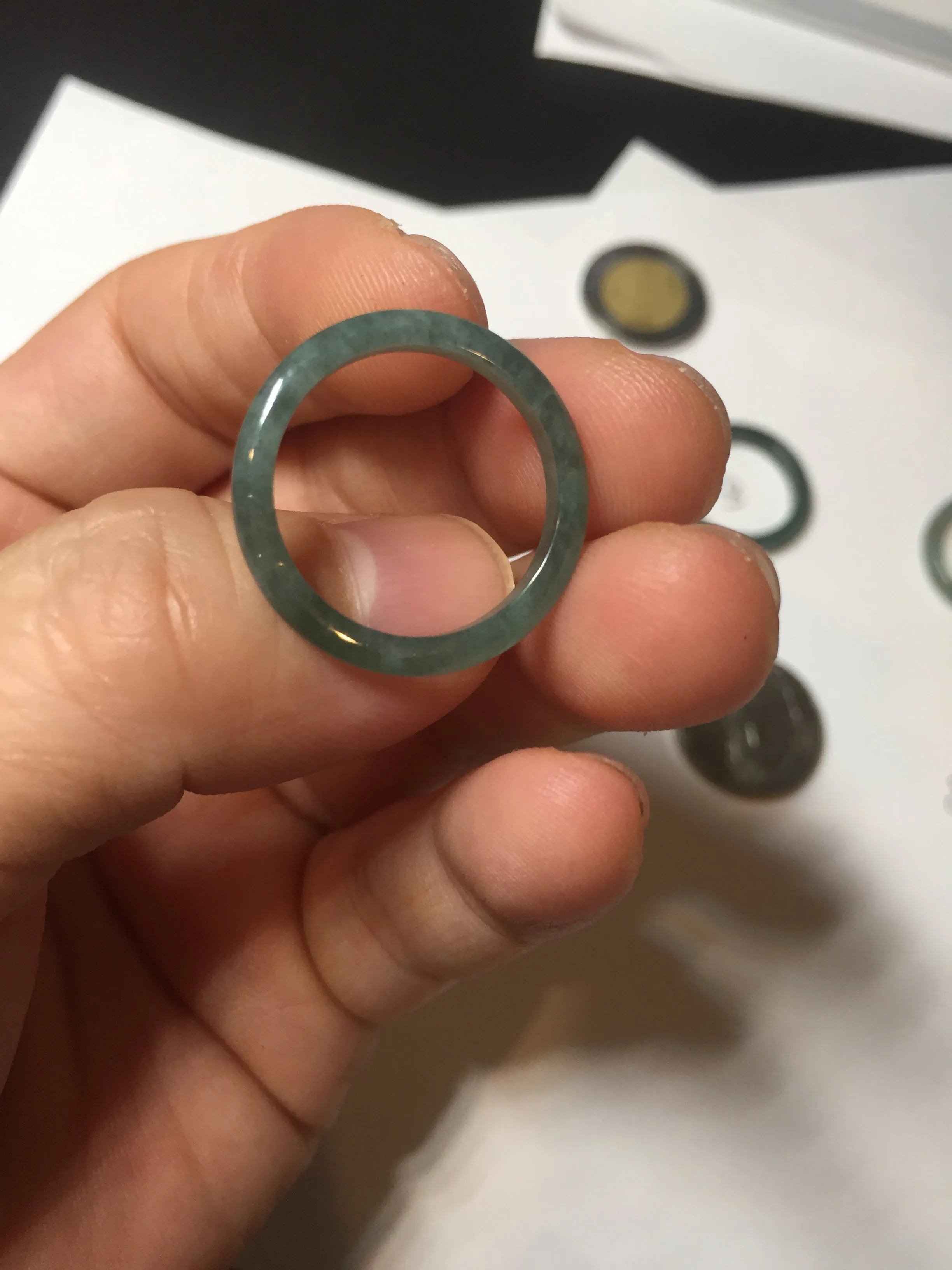17.1mm 6 3/4 100% natural type A icy watery green/blue icy watery Guatemala jadeite jade band ring group BP80