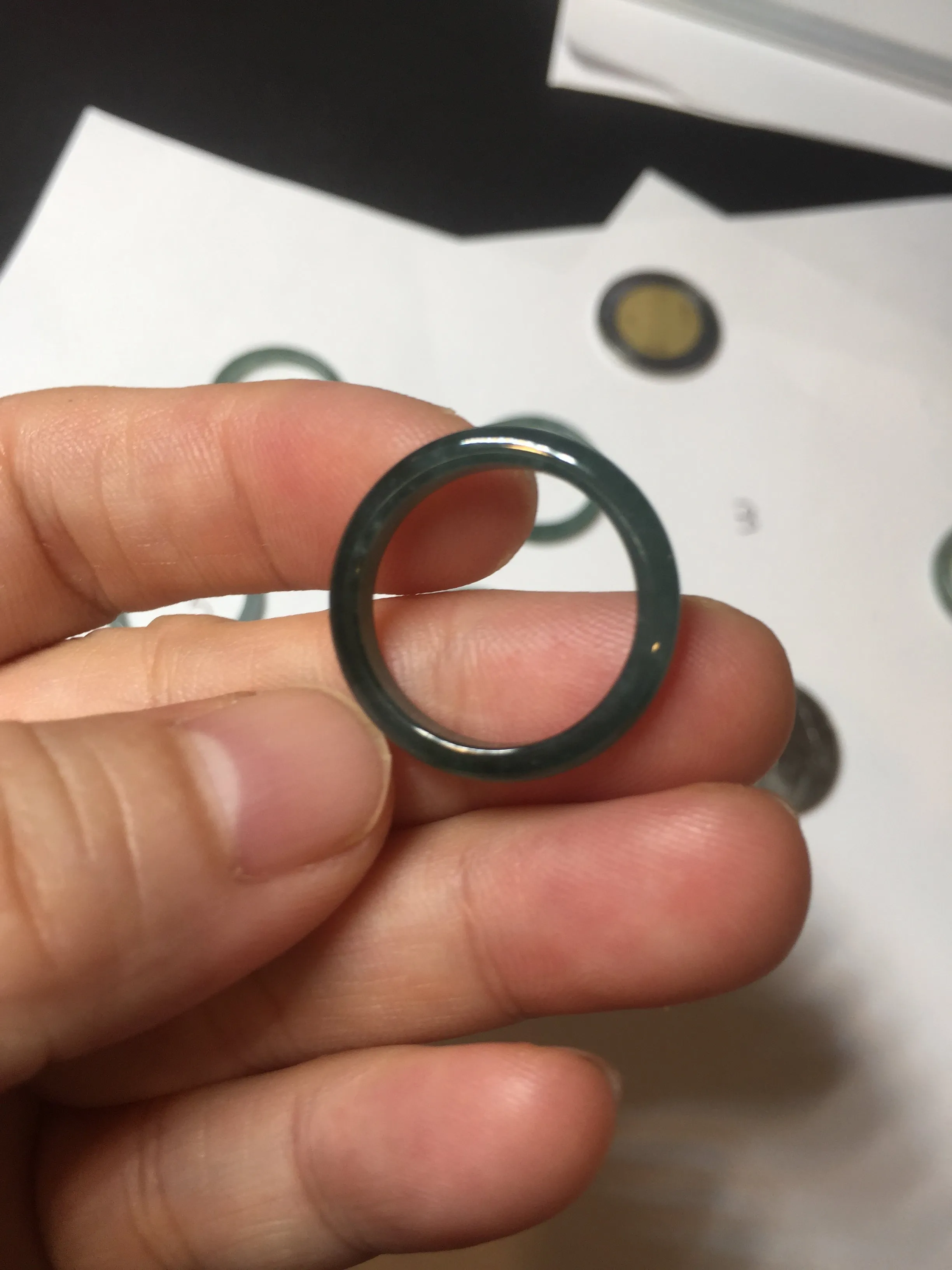 17.1mm 6 3/4 100% natural type A icy watery green/blue icy watery Guatemala jadeite jade band ring group BP80