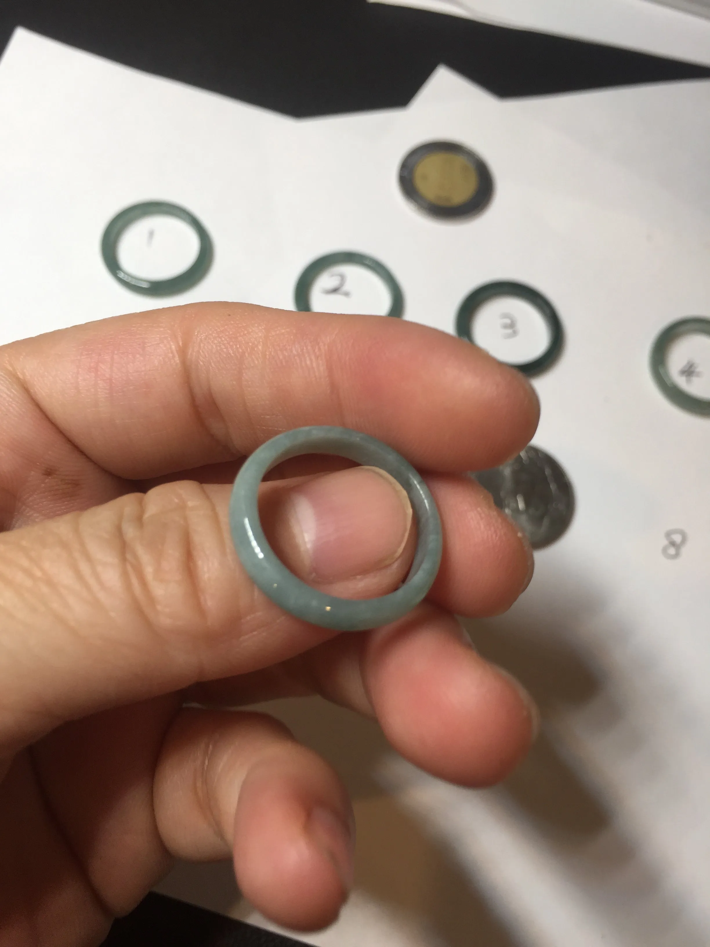 17.1mm 6 3/4 100% natural type A icy watery green/blue icy watery Guatemala jadeite jade band ring group BP80