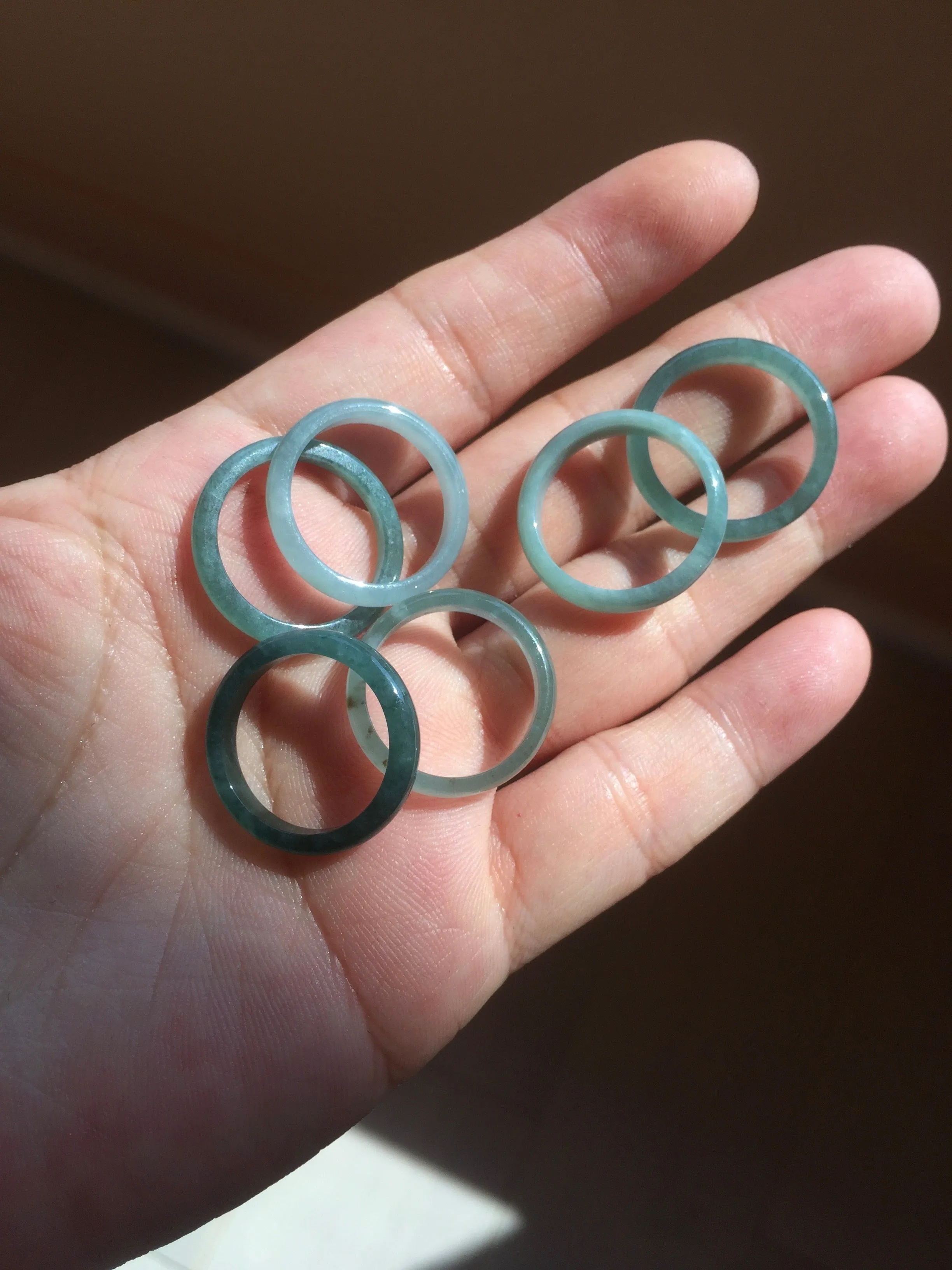 17.1mm 6 3/4 100% natural type A icy watery green/blue icy watery Guatemala jadeite jade band ring group BP80