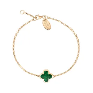 18ct Rose Gold Malachite Bloom Four Leaf Clover Polished Edge Bracelet