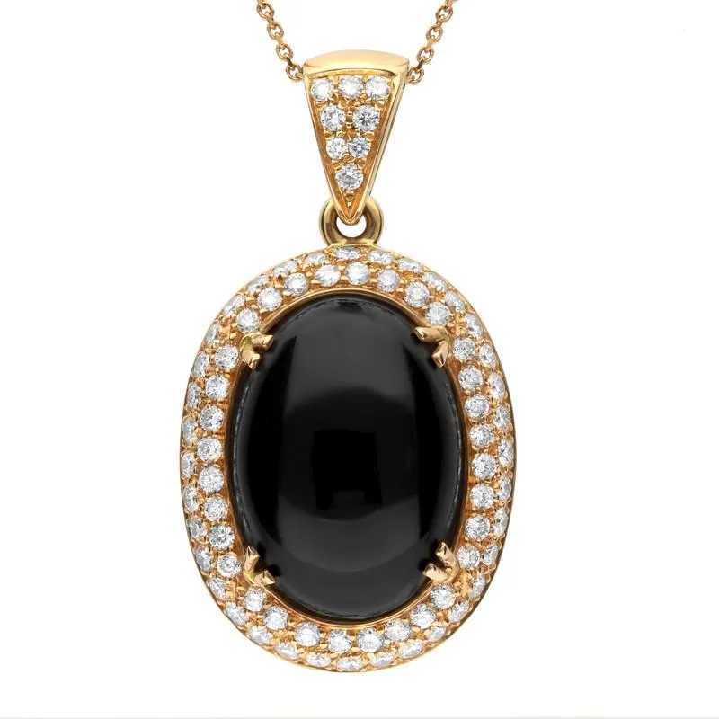 18ct Rose Gold Whitby Jet 1.57ct Diamond Large Oval Necklace D