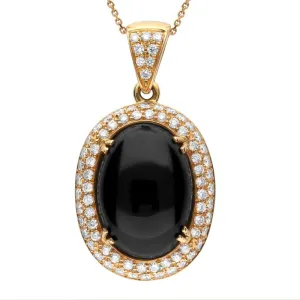 18ct Rose Gold Whitby Jet 1.57ct Diamond Large Oval Necklace D