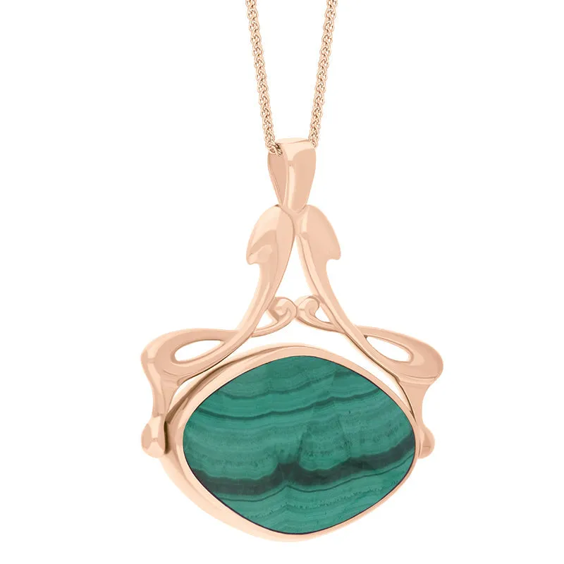 18ct Rose Gold Whitby Jet Malachite Bell Diamond Swivel Fob Necklace