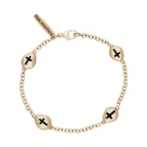 18ct Rose Gold Whitby Jet Oval Cross Detail Four Stone Bracelet