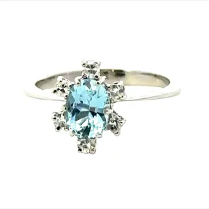 18ct White Gold Aquamarine & Diamond Cluster Ring.