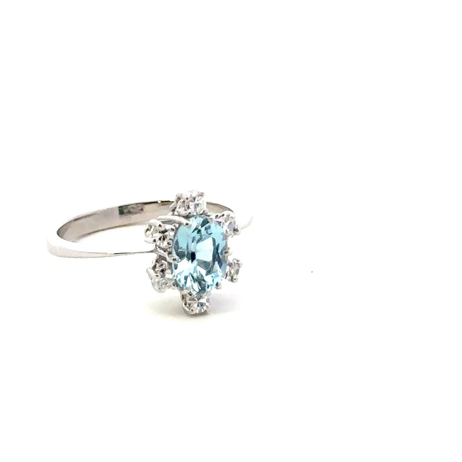 18ct White Gold Aquamarine & Diamond Cluster Ring.
