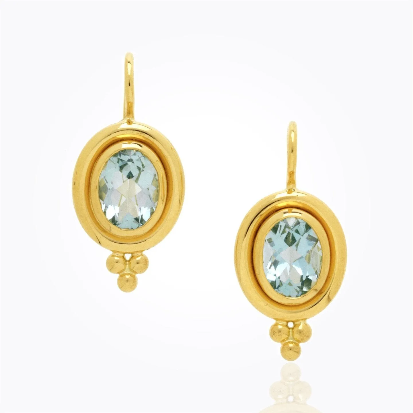 18K Classic Oval Earrings with faceted aquamarine - 8X6mm