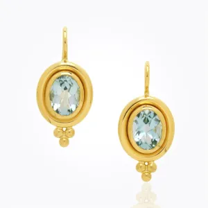 18K Classic Oval Earrings with faceted aquamarine - 8X6mm