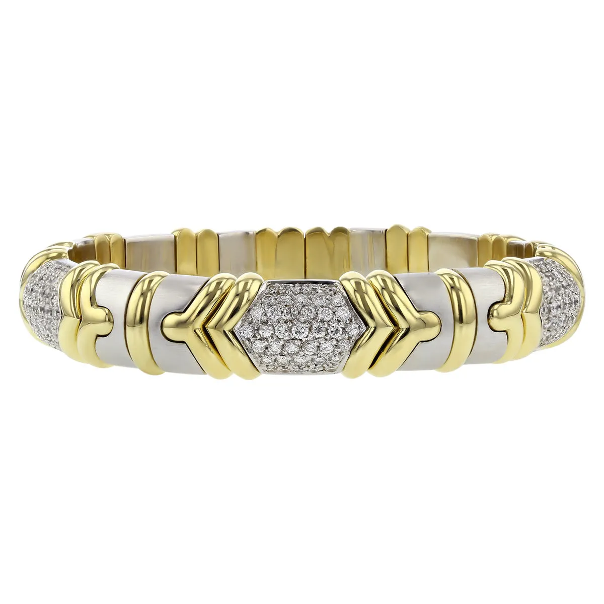 18K Two Tone Gold Link Diamond Bangle Bracelet