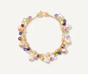 18K Yellow Gold 2-Strand Gemstone Bracelet With Freshwater Pearls