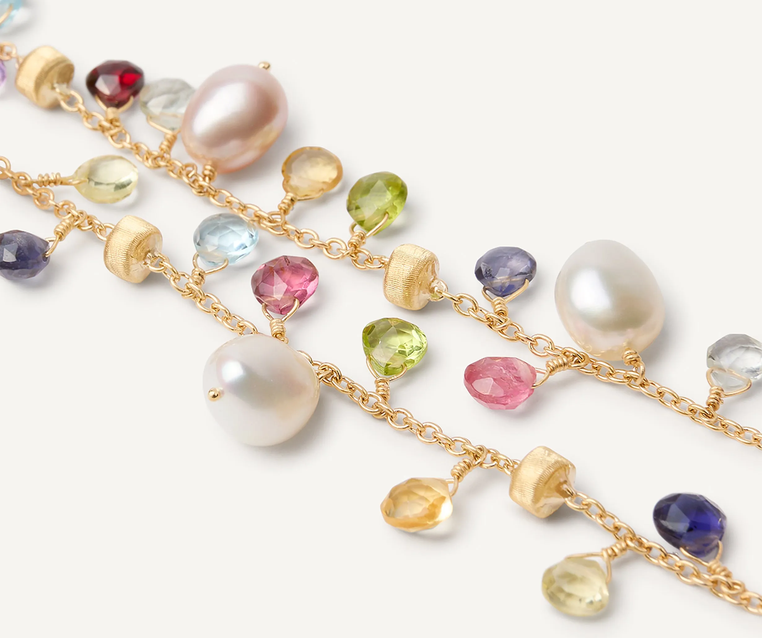 18K Yellow Gold 2-Strand Gemstone Bracelet With Freshwater Pearls