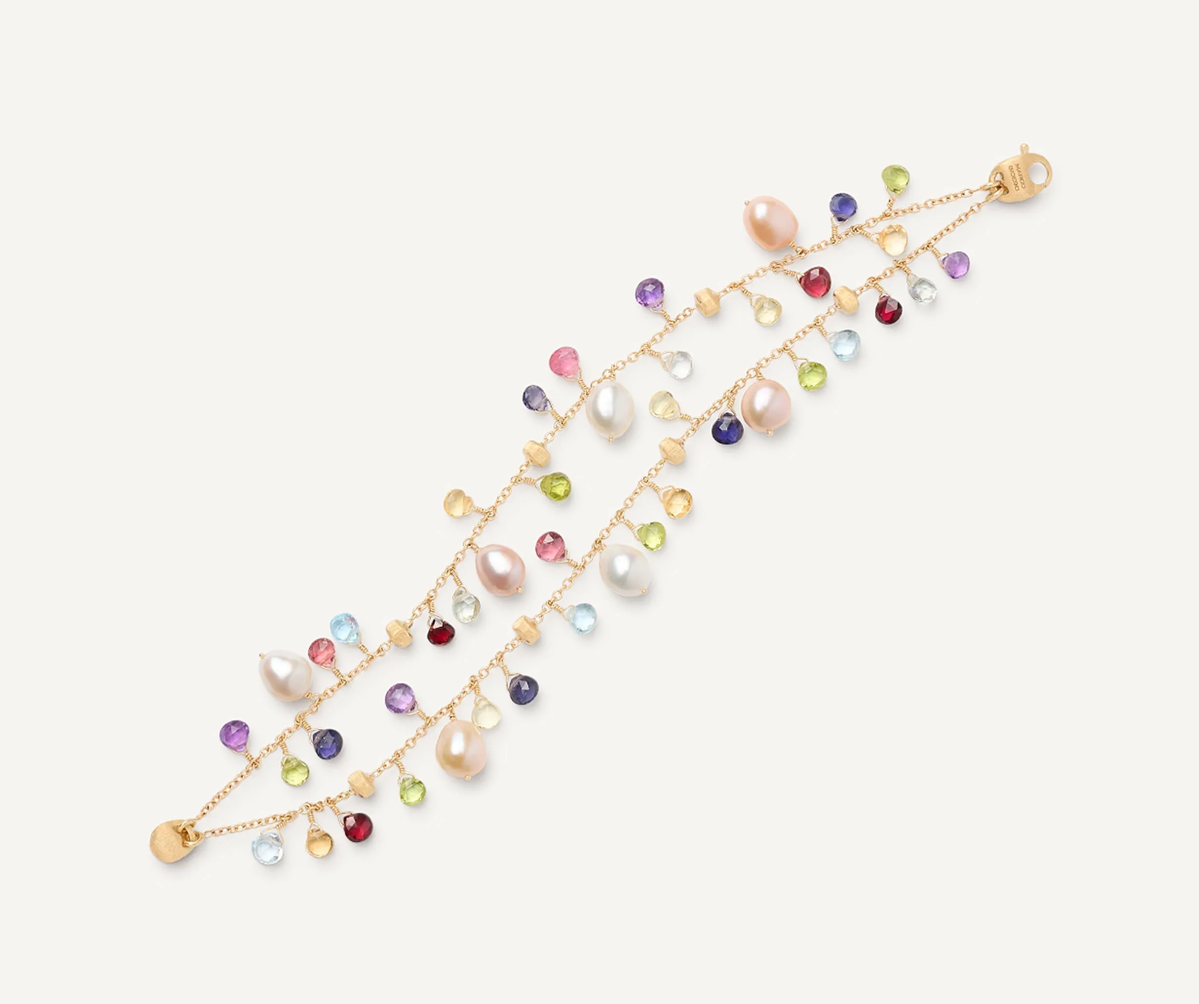 18K Yellow Gold 2-Strand Gemstone Bracelet With Freshwater Pearls