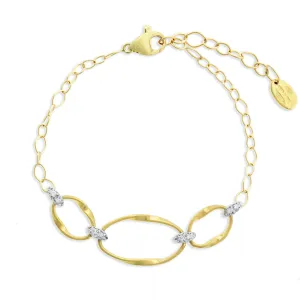 18K Yellow Gold and Diamond Link Three Station Bracelet