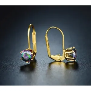 18K Yellow Gold Filled Mystic Topaz Lever-back Earrings