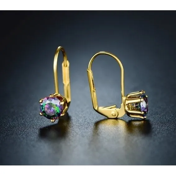 18K Yellow Gold Filled Mystic Topaz Lever-back Earrings