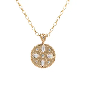 18K Yellow Gold Mother of Pearl Necklace with Diamonds