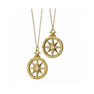 18K Yellow Gold "Travel" Compass Charm Necklace