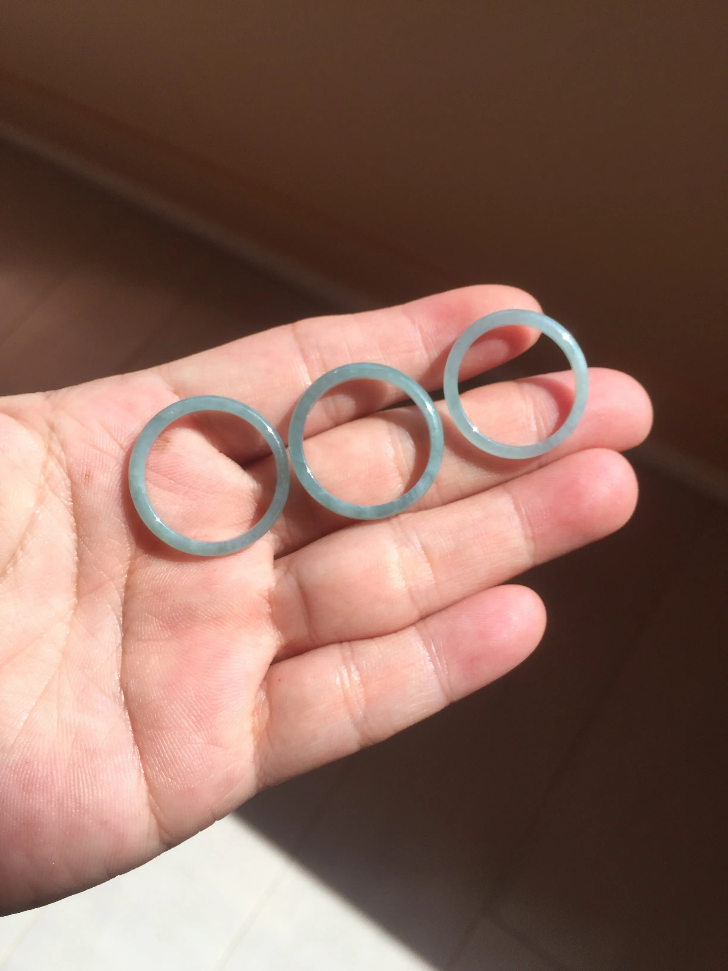 19.6mm size 9 3/4 100% natural type A icy watery green/blue slim style Guatemala jadeite jade band ring group  BP69