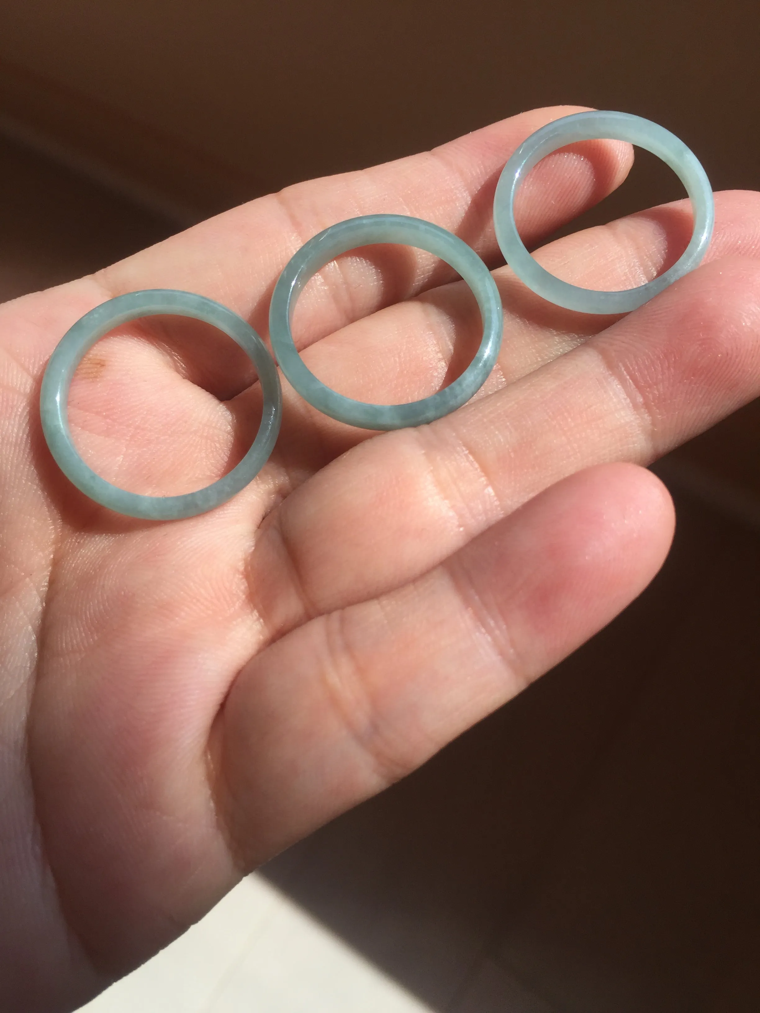 19.6mm size 9 3/4 100% natural type A icy watery green/blue slim style Guatemala jadeite jade band ring group  BP69