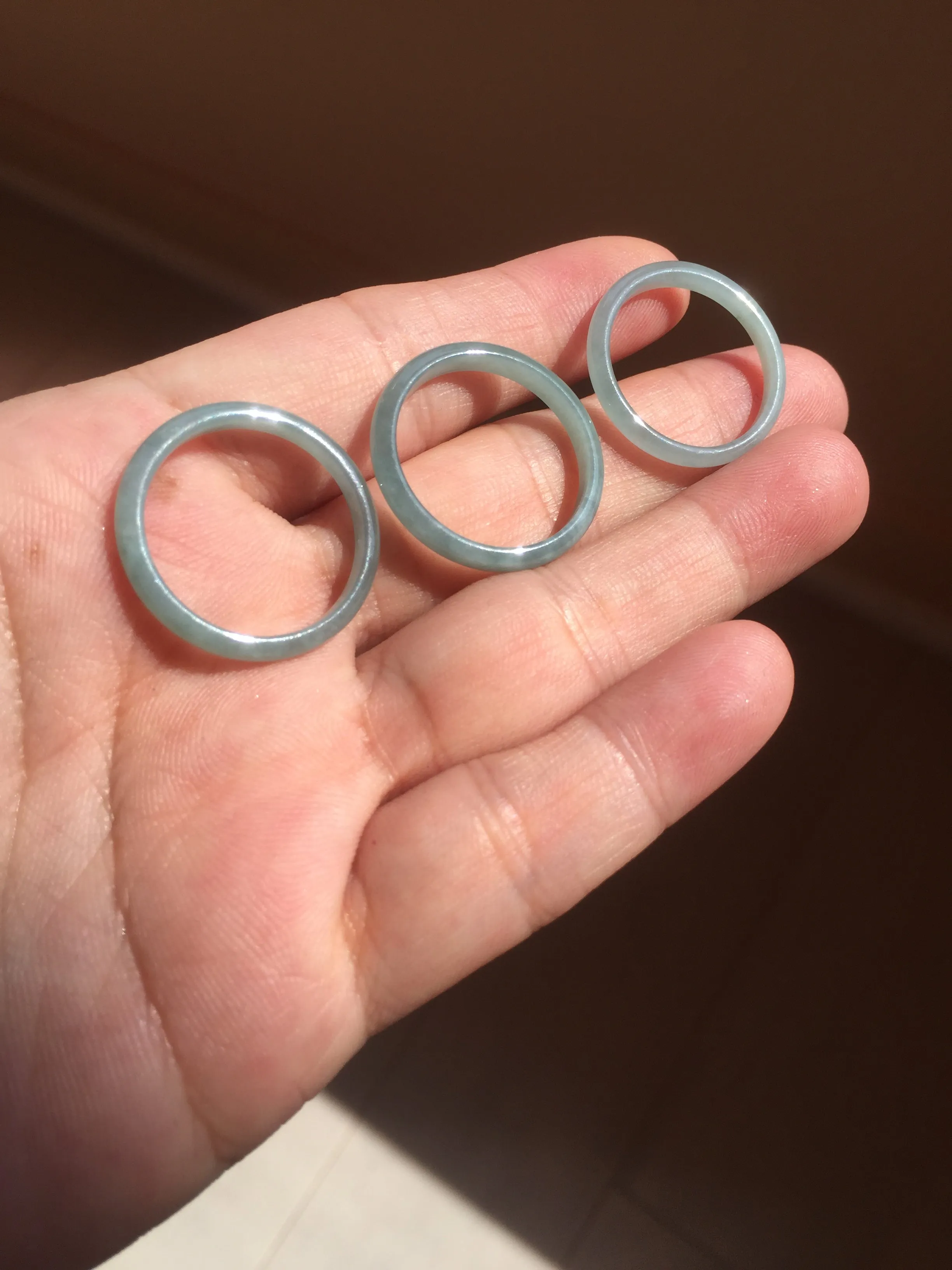 19.6mm size 9 3/4 100% natural type A icy watery green/blue slim style Guatemala jadeite jade band ring group  BP69