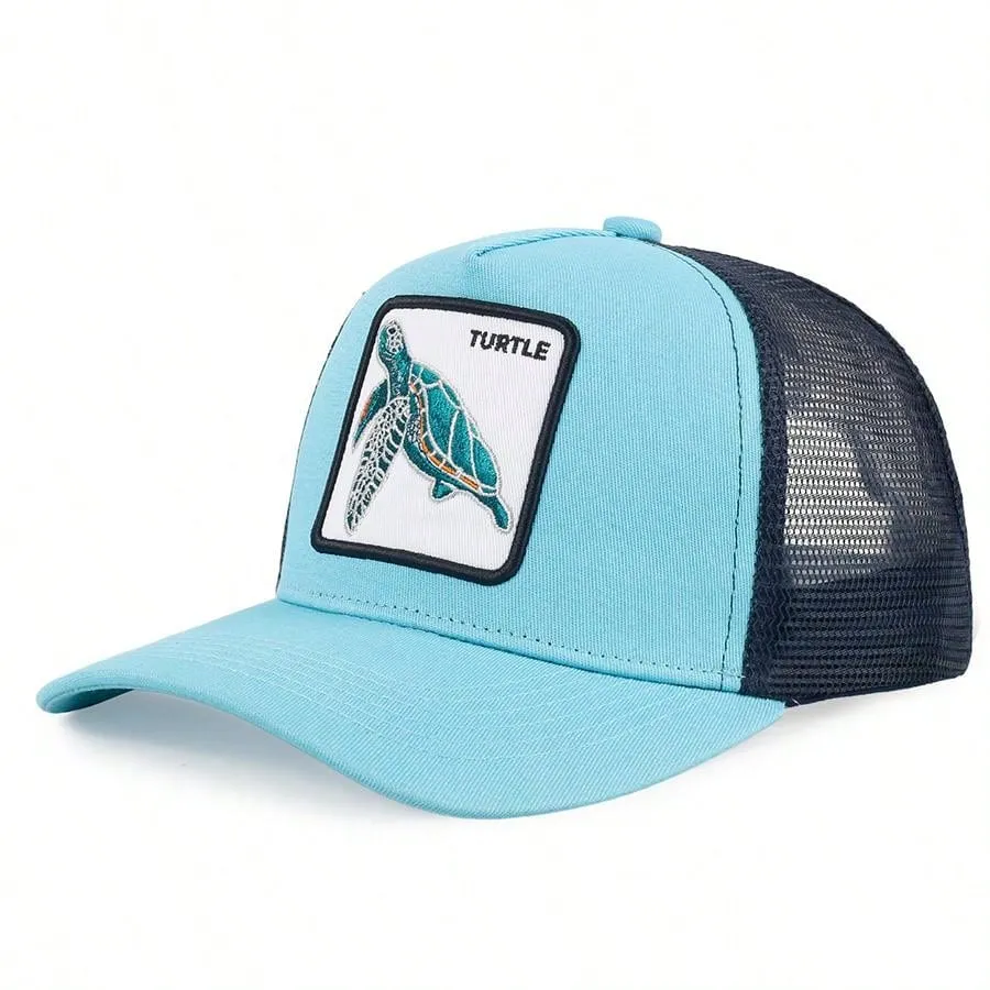 1pc Men's Fashion Color Block Ocean Animal Baseball Cap, Summer Outdoor Sun Hat, Unique Half Mesh Trucker Cap, Baseball Cap, Suitable For Everyday Wear