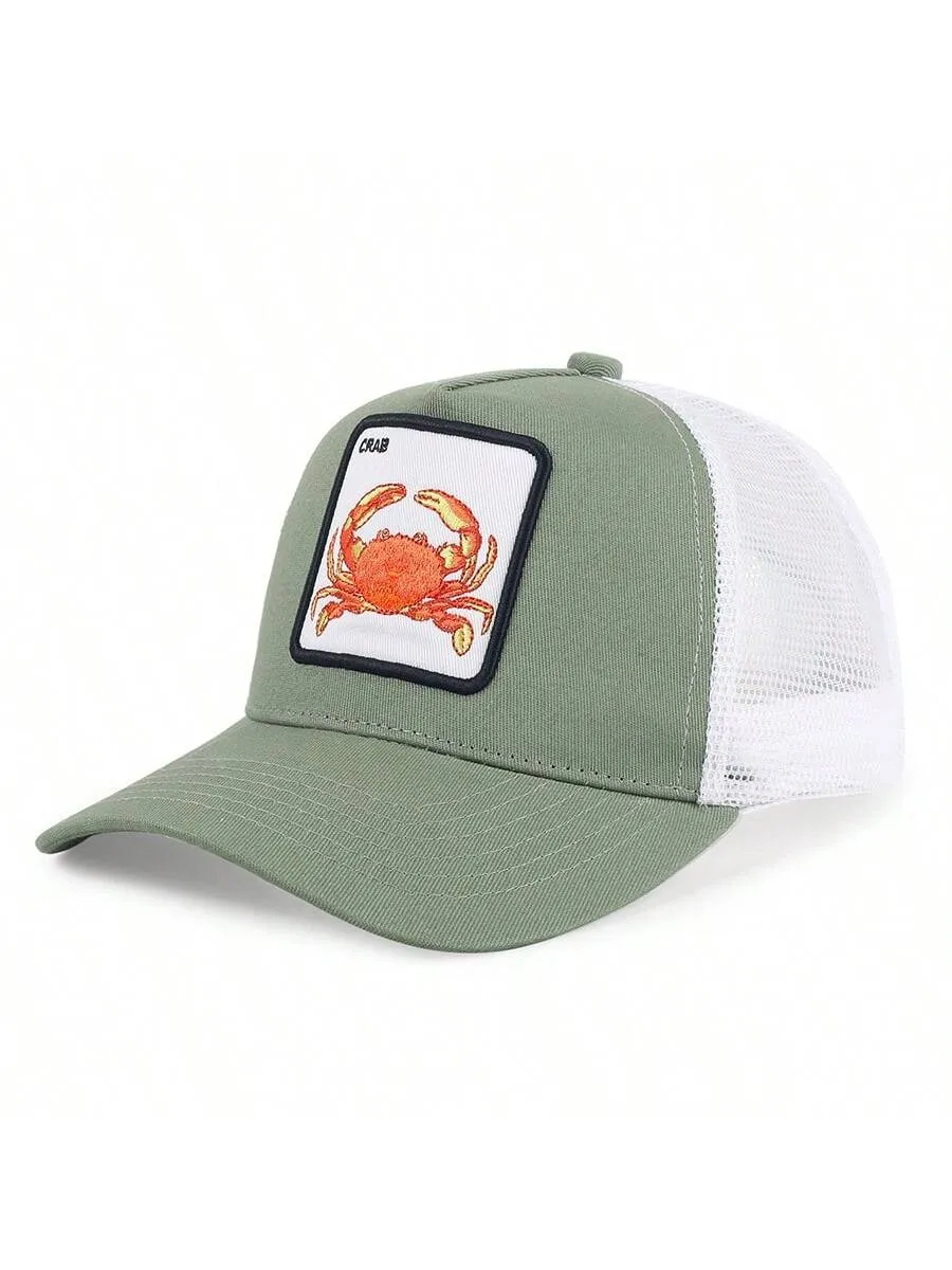 1pc Men's Fashion Color Block Ocean Animal Baseball Cap, Summer Outdoor Sun Hat, Unique Half Mesh Trucker Cap, Baseball Cap, Suitable For Everyday Wear