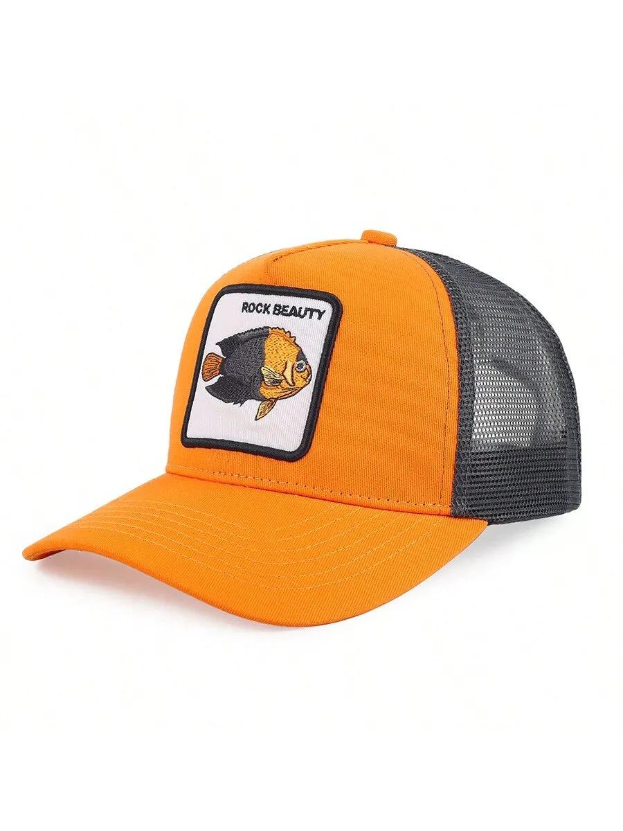 1pc Men's Fashion Color Block Ocean Animal Baseball Cap, Summer Outdoor Sun Hat, Unique Half Mesh Trucker Cap, Baseball Cap, Suitable For Everyday Wear