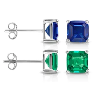 2CTW Created Emerald Asscher Cut Stud Earrings by MUIBLU Gems
