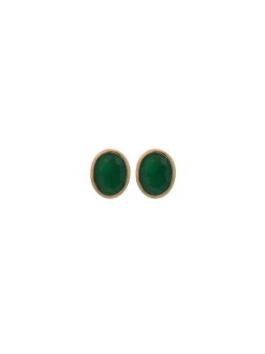 3.43ct Emerald 18K Gold Bezel Oval Stud Earrings