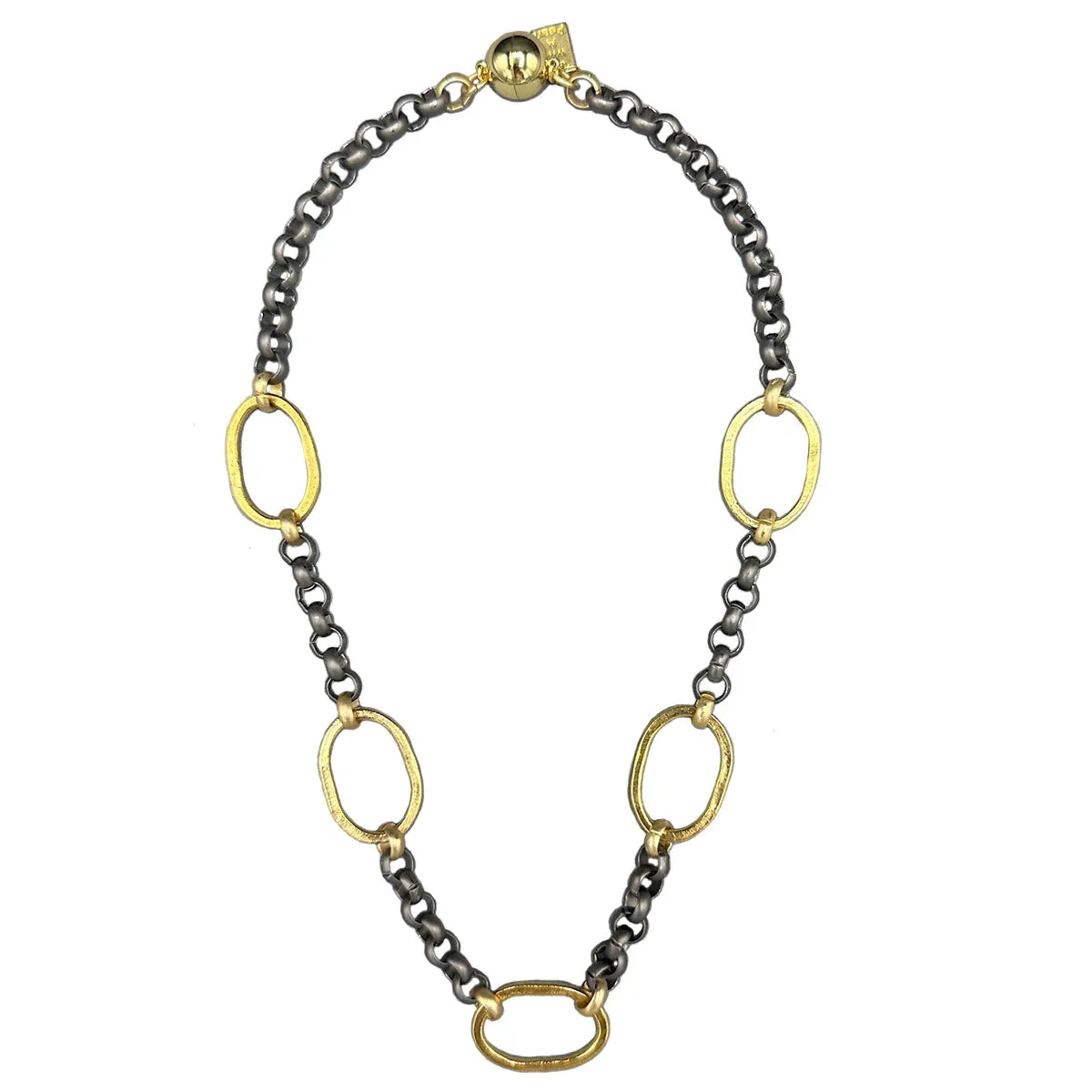 411-TIT-G-SHORT | TITANIUM CHAIN CHOKER w/ GOLD OVAL RINGS 18"