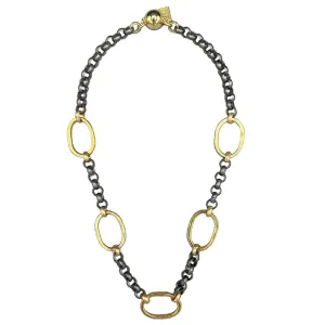 411-TIT-G-SHORT | TITANIUM CHAIN CHOKER w/ GOLD OVAL RINGS 18"