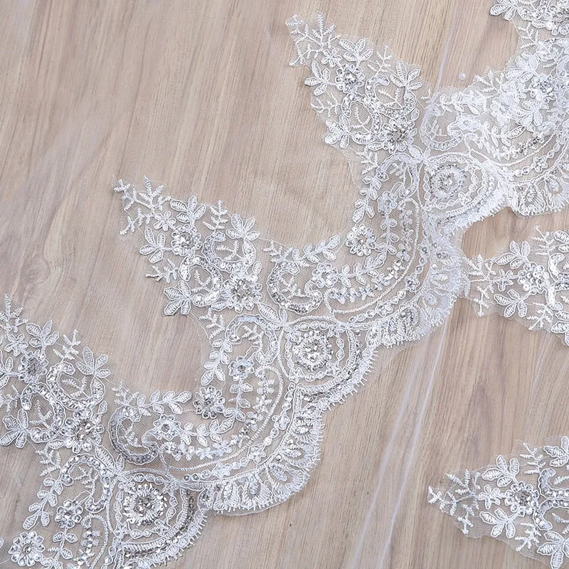 5 Meter White/Ivory 3 Layer Beautiful Cathedral Length Lace Edge Wedding Veil With Comb