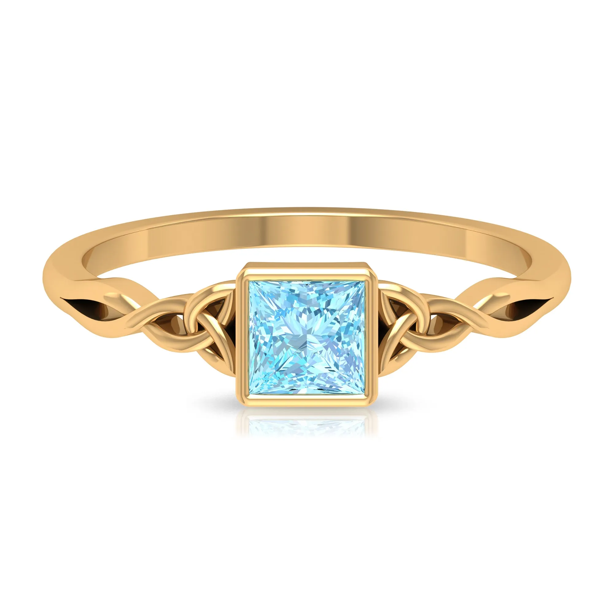 5 MM Princess Cut Aquamarine Celtic Solitaire Promise Ring in Bezel Setting