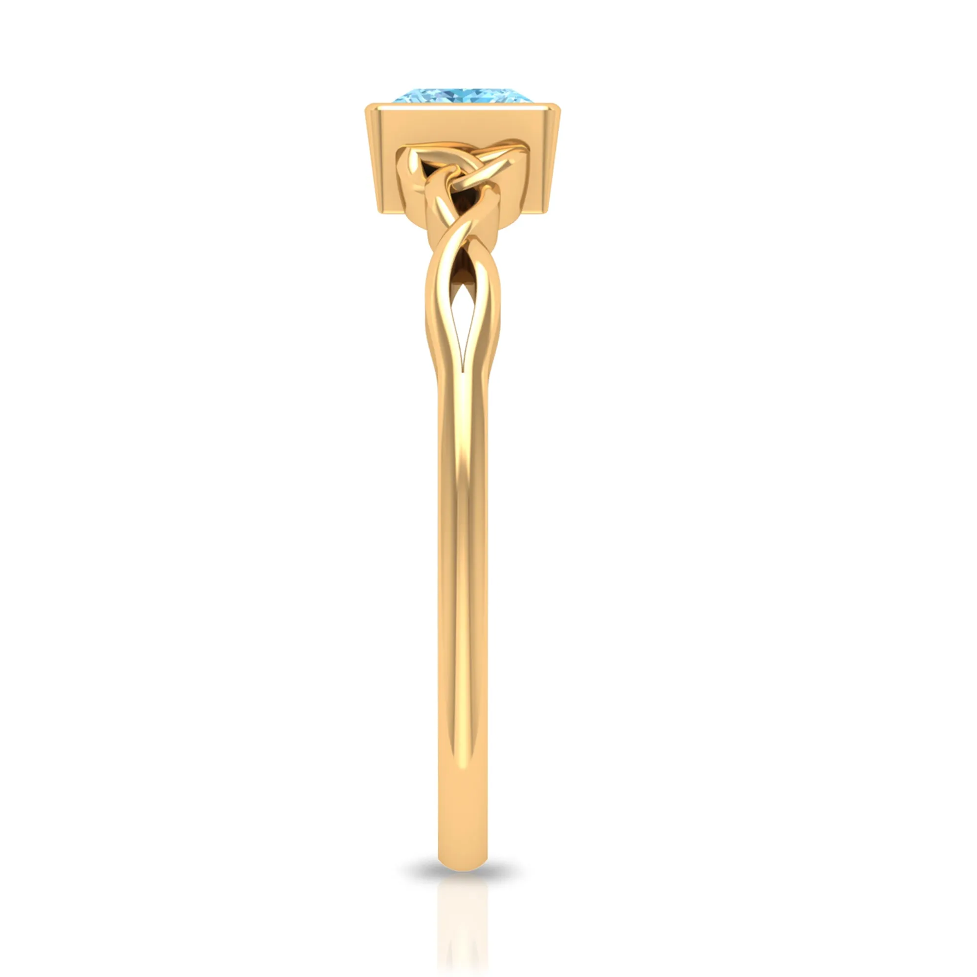 5 MM Princess Cut Aquamarine Celtic Solitaire Promise Ring in Bezel Setting