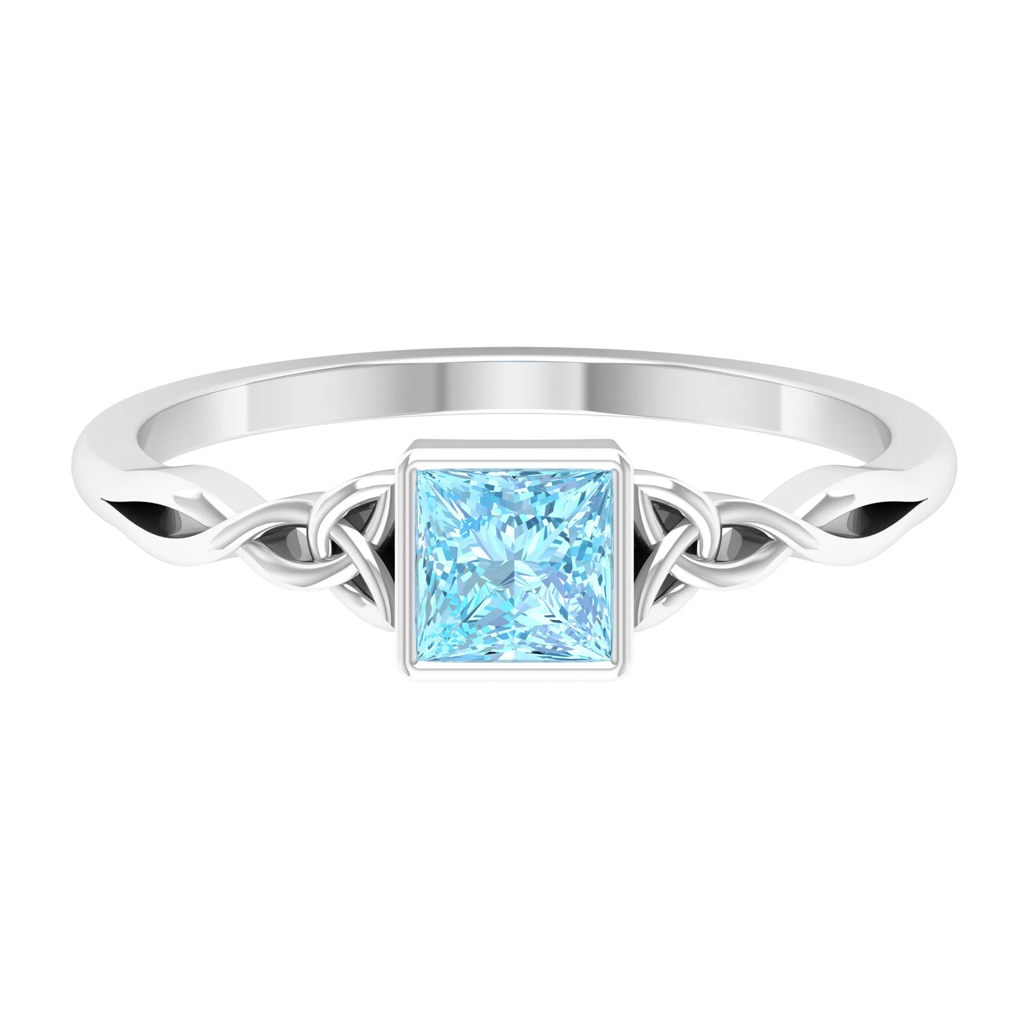 5 MM Princess Cut Aquamarine Celtic Solitaire Promise Ring in Bezel Setting