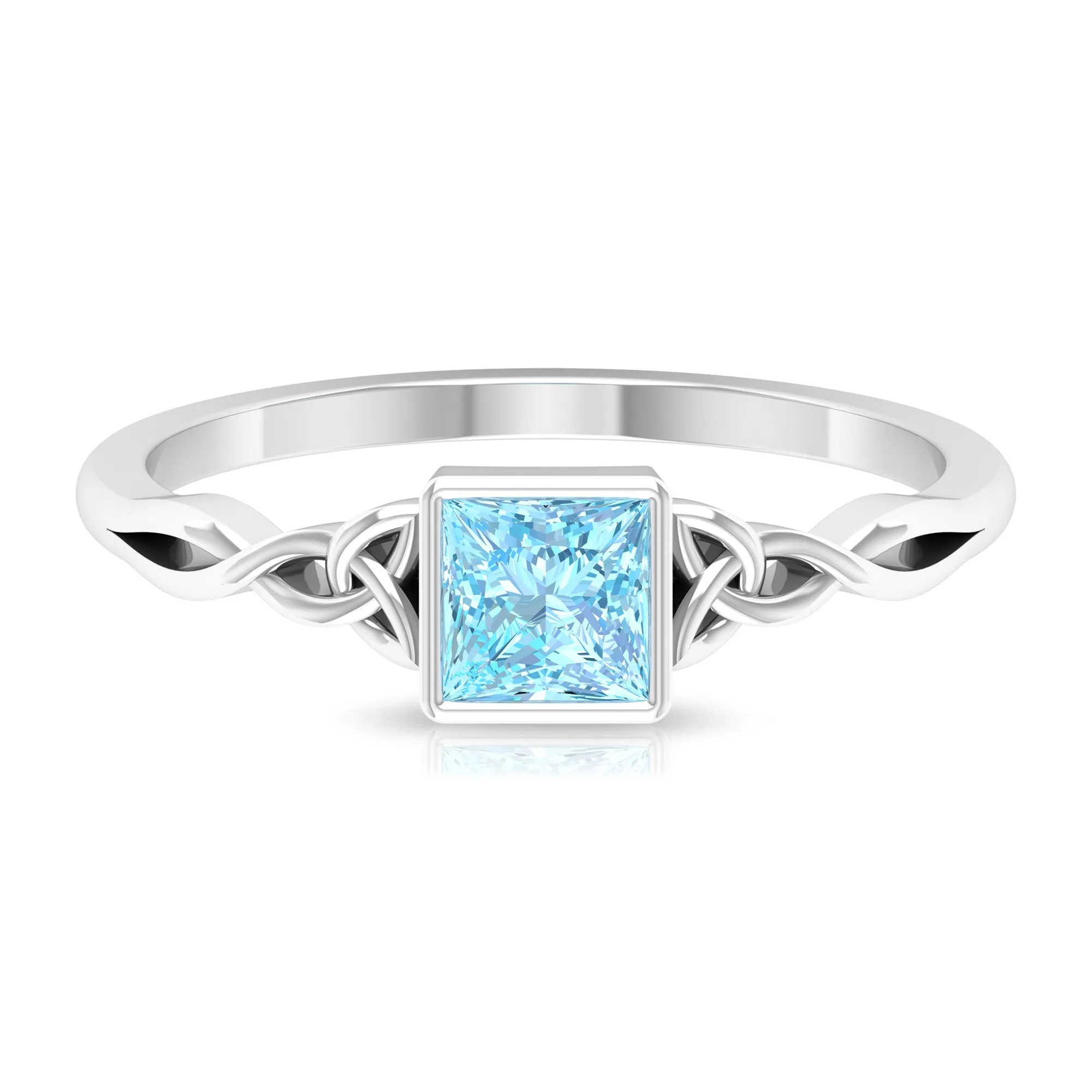 5 MM Princess Cut Aquamarine Celtic Solitaire Promise Ring in Bezel Setting