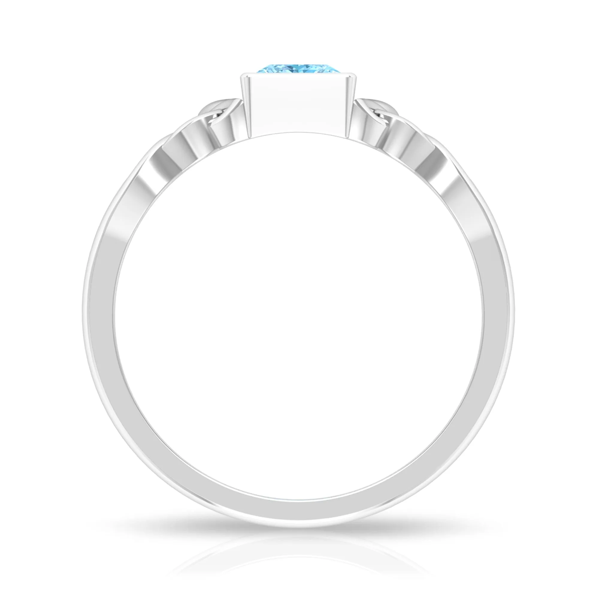 5 MM Princess Cut Aquamarine Celtic Solitaire Promise Ring in Bezel Setting