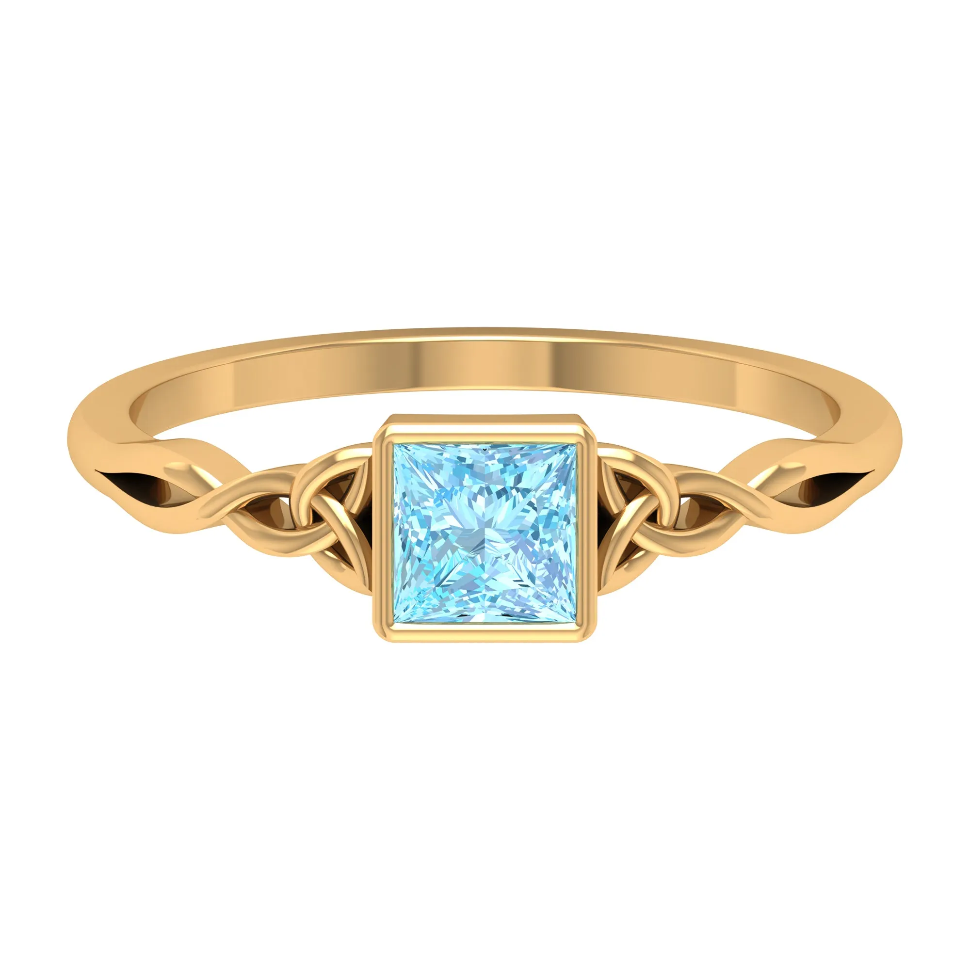 5 MM Princess Cut Aquamarine Celtic Solitaire Promise Ring in Bezel Setting