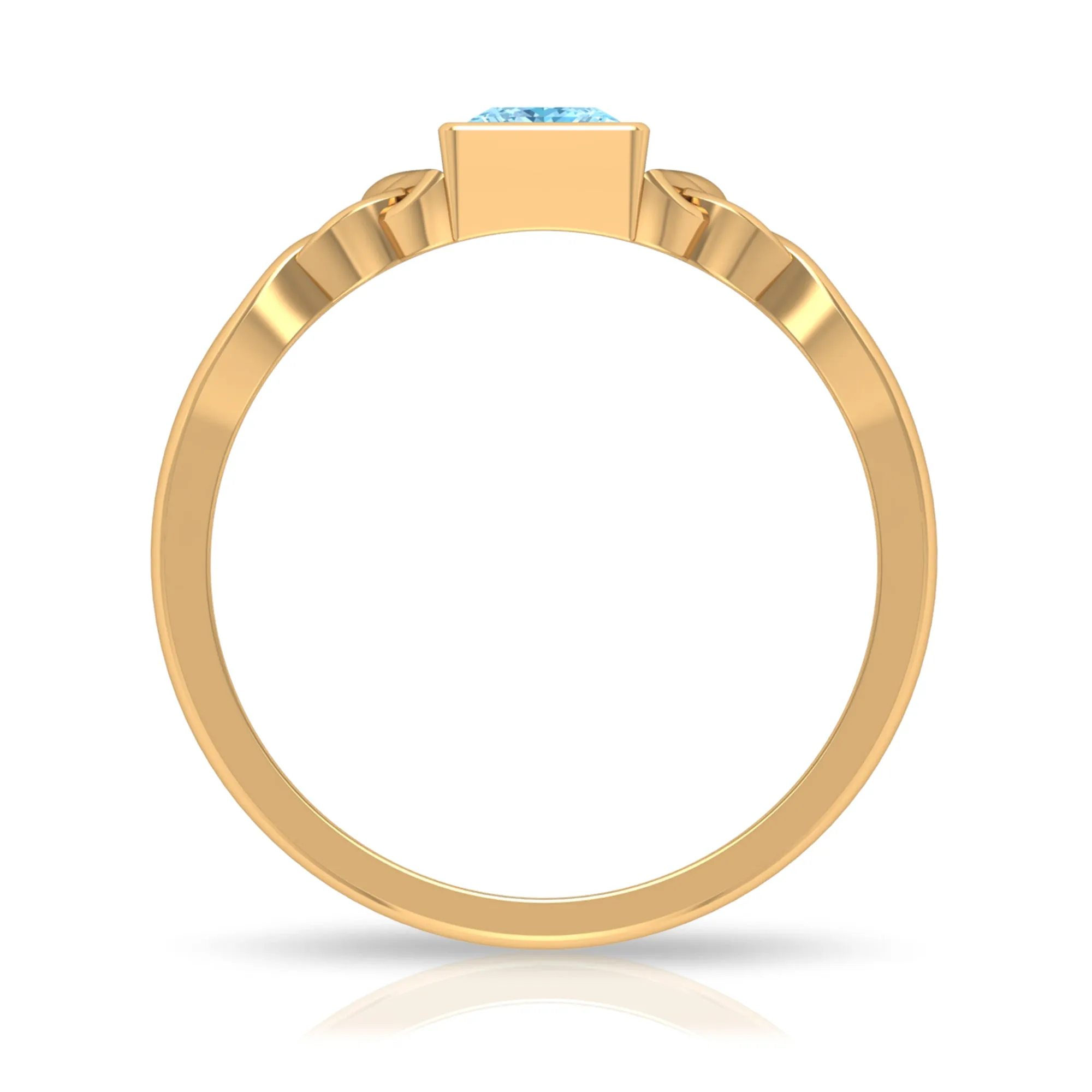5 MM Princess Cut Aquamarine Celtic Solitaire Promise Ring in Bezel Setting