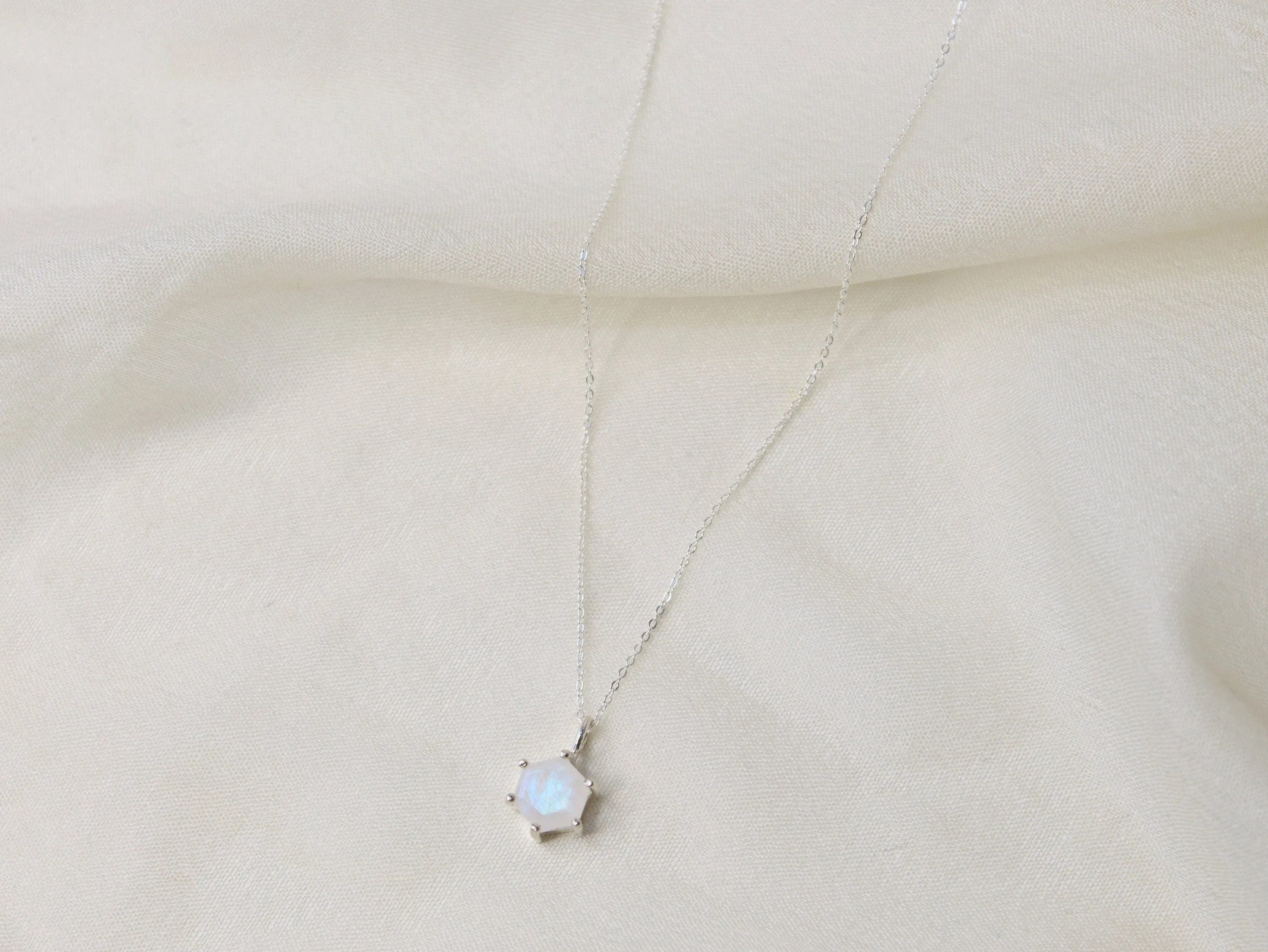 8mm Hexagon Moonstone Necklace