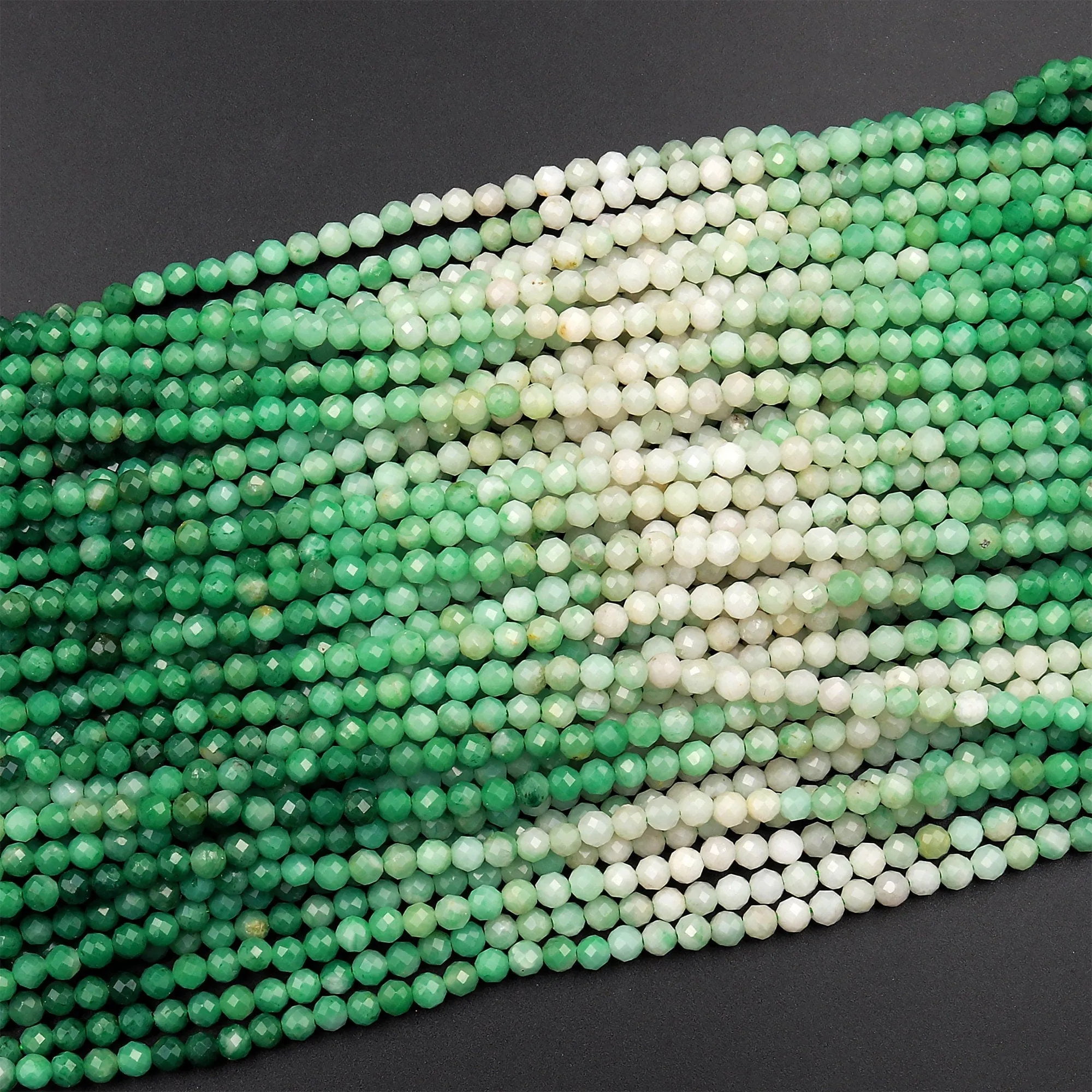 AAA Faceted Natural Brazilian Jade 3mm 4mm Round Beads Micro Diamond Cut Real Green Jade Gemstone 15.5" Strand