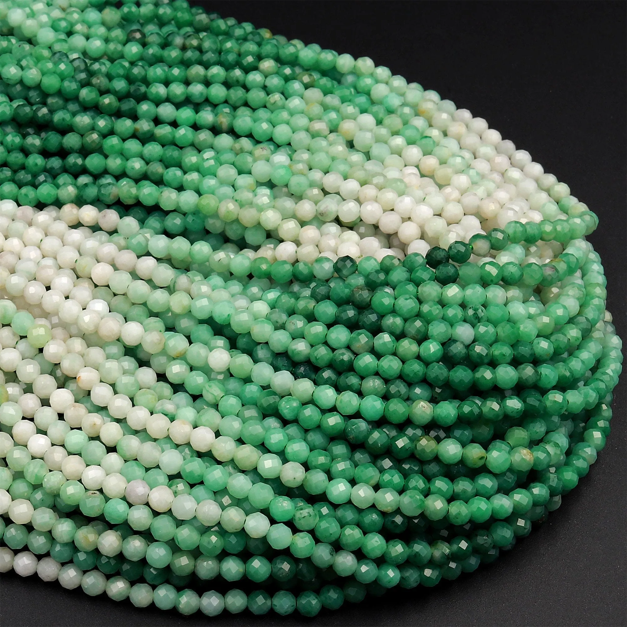 AAA Faceted Natural Brazilian Jade 3mm 4mm Round Beads Micro Diamond Cut Real Green Jade Gemstone 15.5" Strand