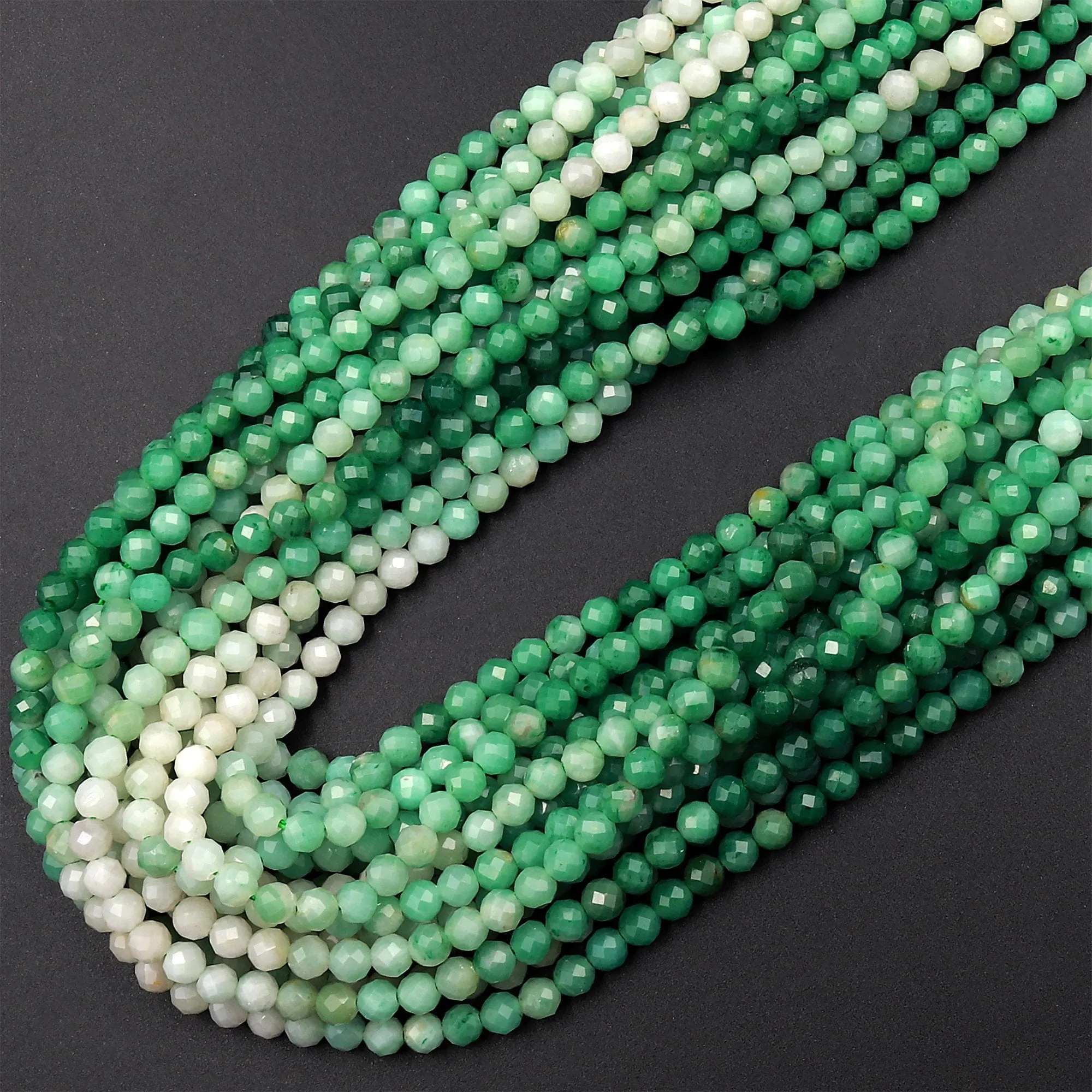 AAA Faceted Natural Brazilian Jade 3mm 4mm Round Beads Micro Diamond Cut Real Green Jade Gemstone 15.5" Strand