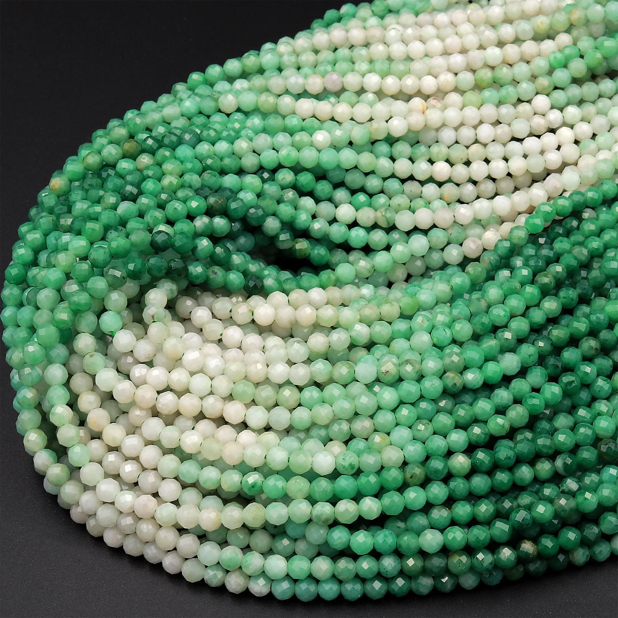 AAA Faceted Natural Brazilian Jade 3mm 4mm Round Beads Micro Diamond Cut Real Green Jade Gemstone 15.5" Strand
