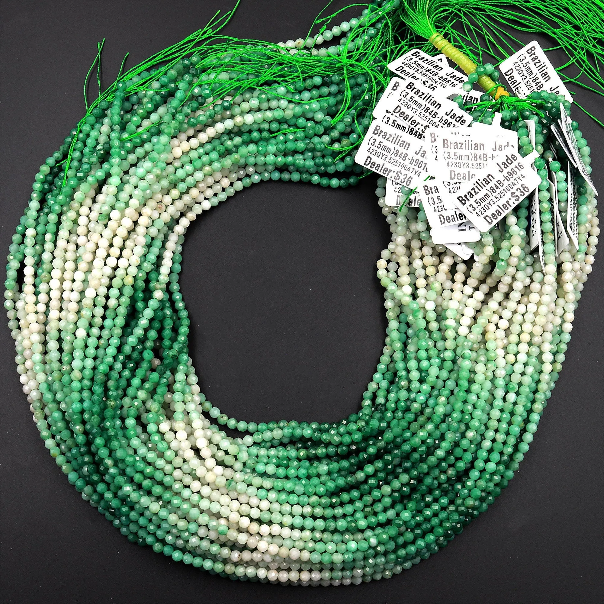 AAA Faceted Natural Brazilian Jade 3mm 4mm Round Beads Micro Diamond Cut Real Green Jade Gemstone 15.5" Strand