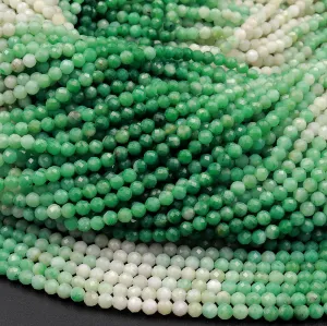 AAA Faceted Natural Brazilian Jade 3mm 4mm Round Beads Micro Diamond Cut Real Green Jade Gemstone 15.5" Strand
