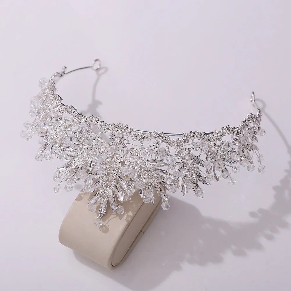 American bridal jewelry, exquisite handmade crystal crown, luxury wedding accessories, alloy leaf rhinestone bridal crown