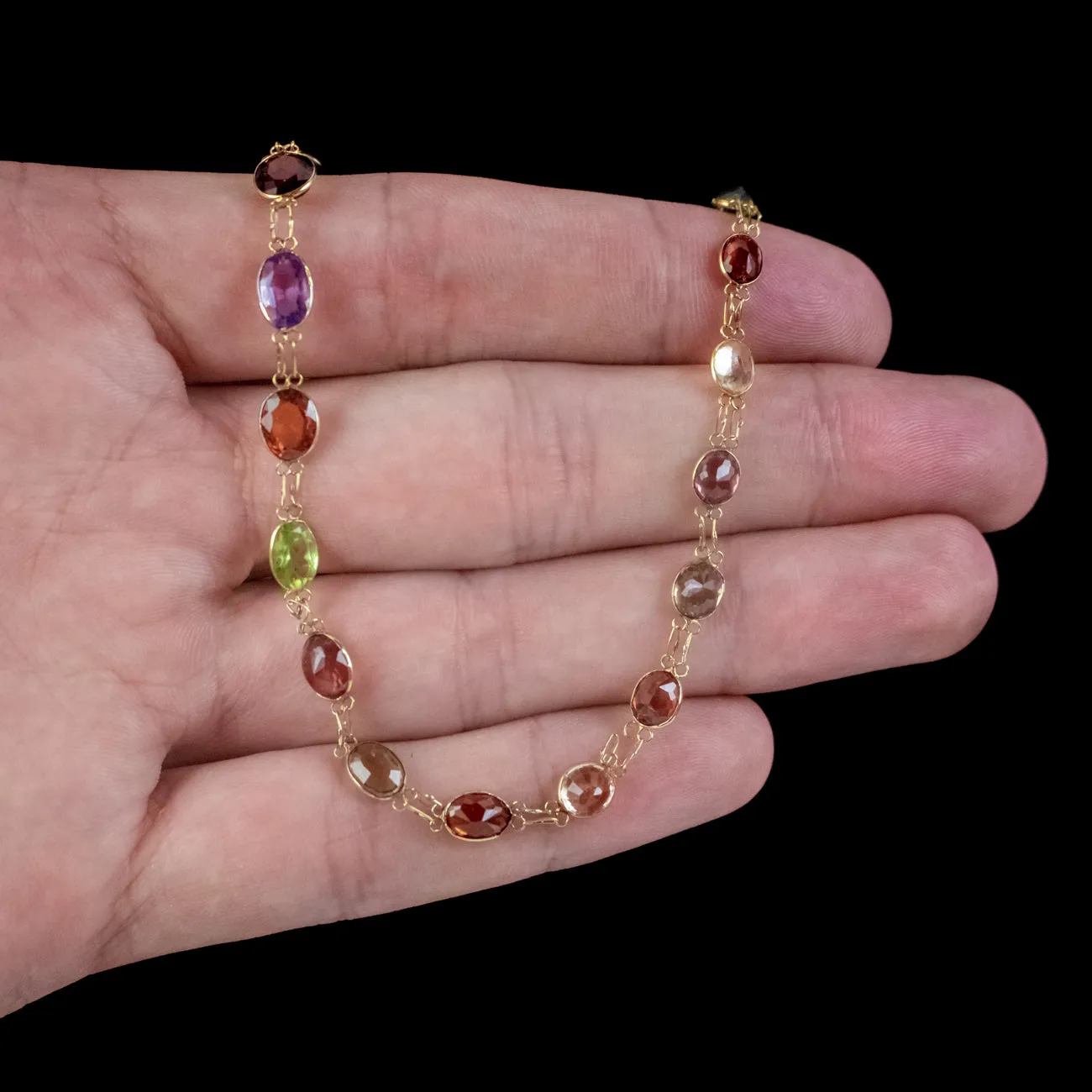 Antique Victorian Harlequin Gemstone Necklace